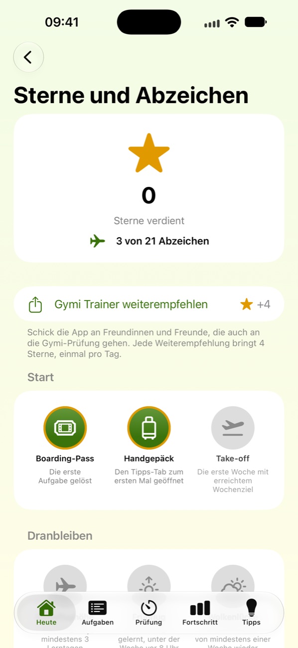 Seite Sterne und Abzeichen mit den ersten erhaltenen Abzeichen